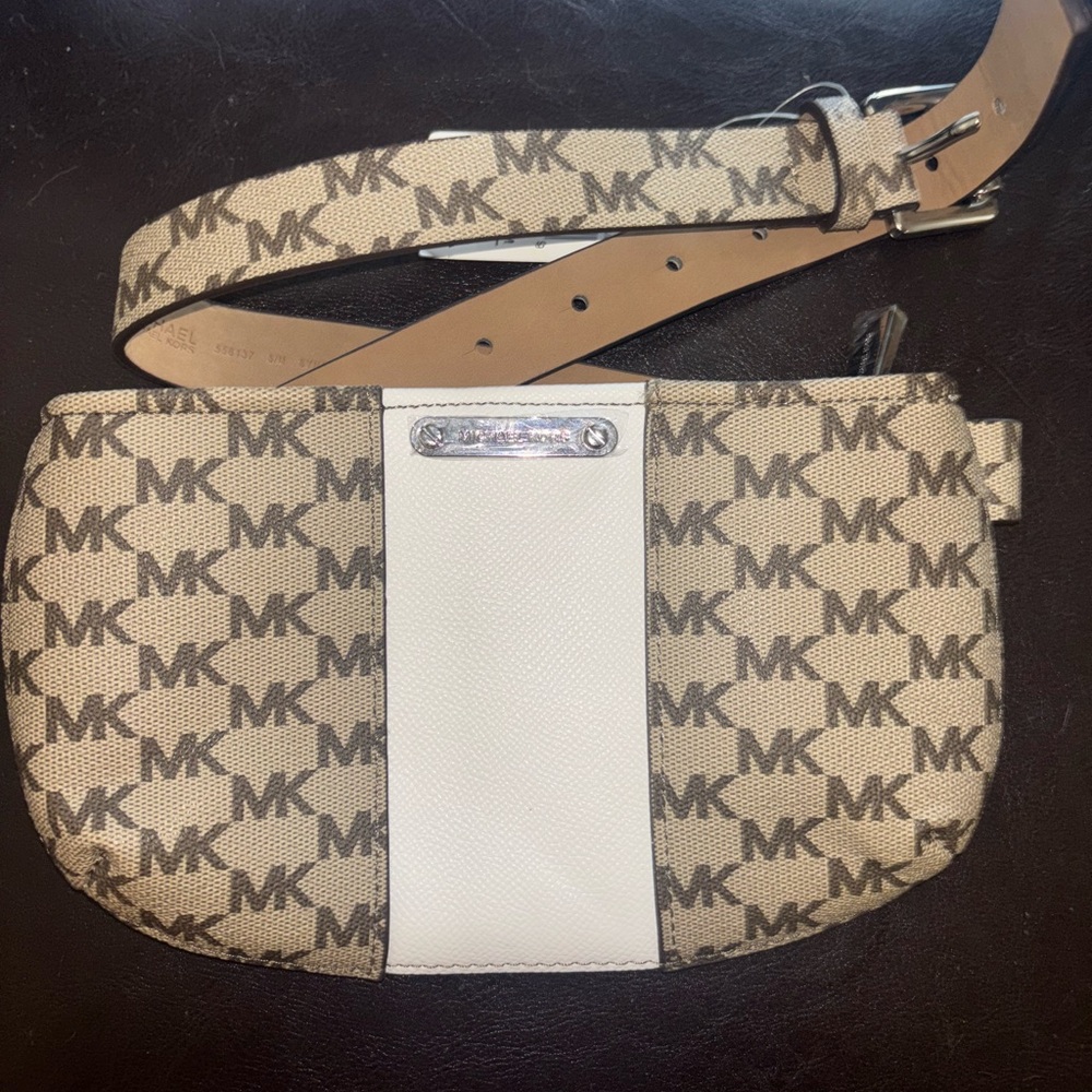 Michael Kors Beige and White Crossbody Bag